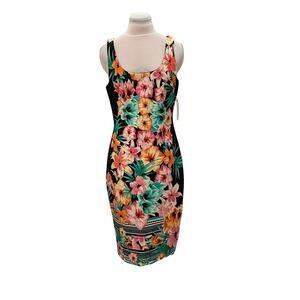 NWT BISOU BISOU Tropical Floral Print Dress 8 Bodycon Scuba Resort Wear Luau NEW